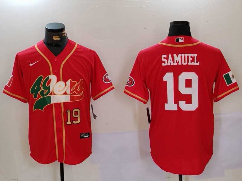 Men%27s San Francisco 49ers#19 Deebo Samuel Red With Patch Cool Base Stitched Baseball Jersey